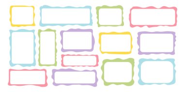 Dikdörtgen ve kare kağıt çerçeve, metin kutusu, dalgalı kenarlı boş form ayarlayın. Dilog veya ünvan sınırı. El yapımı konuşma balonu. Vektör illüstrasyonu