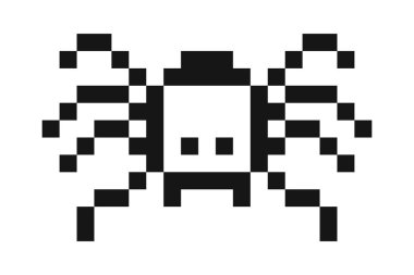Piksel örümcek y2k böceği, 8 bit eski moda böcek. Cadılar Bayramı. Bilgisayar oyunu karakteri. Piksel sanat tasarım elementi. Vektör illüstrasyonu