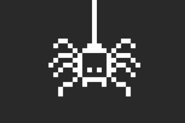 Piksel örümcek y2k böceği, 8 bit eski moda böcek. Cadılar Bayramı. Bilgisayar oyunu karakteri. Piksel sanat tasarım elementi. Vektör illüstrasyonu
