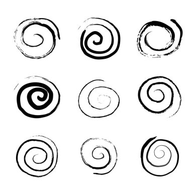 Spiral soyut çember, fırça darbesi hipnoz psikedelik şekil, geometrik doku formu. Concetric grunge düzensiz serbest çizim kırıcı. Vektör illüstrasyonu