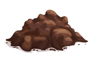 Toprak yığını, toprak yığını tasarım elementi. Organik tarım bahçesi gübresi, pislik. Bahçıvanlık. Kahverengi çamur ya da çim, kil. - Evet. Vektör illüstrasyonu