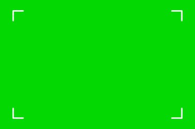 Yeşil ekran krom anahtar arkaplan, ekran bulucu kamera çerçevesi, video film ekran şablonu, üst üste. Izgaralı sinema görüntüsü. Vektör illüstrasyonu