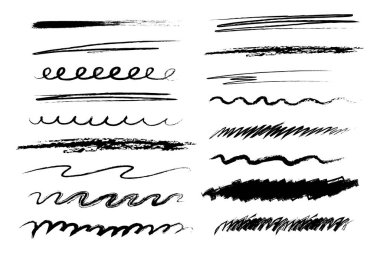 Tebeşir çizgileri ve karalamalar, elle çizilmiş karalama çizgileri kalın çizgi çizgileri, şap. Karışık pastel boya fırçası karalamaları ya da dalgalı vuruşlar. Vektör illüstrasyonu