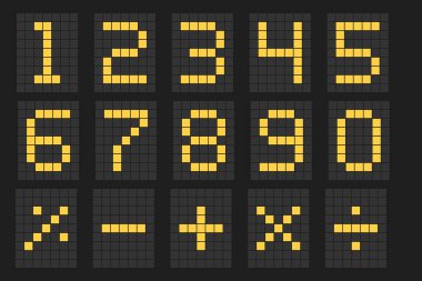 LED dijital pano Elektronik stil bilgi skorbordu 0 ile 9 arasında rakamlar, İmza, Bilgi Panelleri, Spor, Oyunlar, Veri Tahtaları, Zamanlamalar. Sıfır 'dan Dokuz Cyan saat numarasına. Vektör