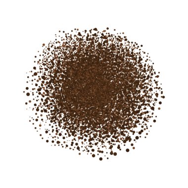 Kahve tozu, kakao üstü manzaralı. Parçacık desenli taneli fasulye. Kahverengi çikolata tozu. Tahıl ve granüller şekilli. Vektör illüstrasyonu