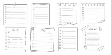 Kontrol listesi için ayarlayın sayfa karalaması boş. Hatırlatayım, not kağıdı beyaza izole olarak çizilmiş. Kalem planlayıcısı, not defteri, sayfa. - Evet. Vektör illüstrasyonu