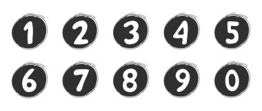 Karalama numarası, sayısal çizgi çizgi çizgi figürünü ayarlayın. 1 'den 0' a elle çizilmiş sayılar. Çizim işareti vuruşu. Vektör illüstrasyonu