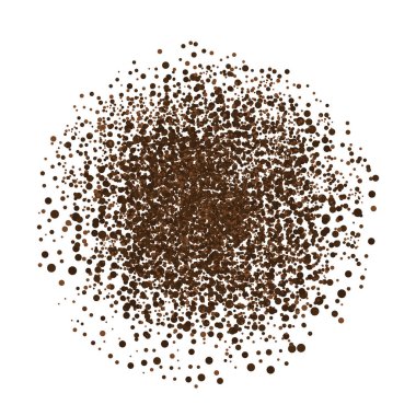 Kahve tozu, kakao üstü manzaralı. Parçacık desenli taneli fasulye. Kahverengi çikolata tozu. Tahıl ve granüller şekilli. Vektör illüstrasyonu