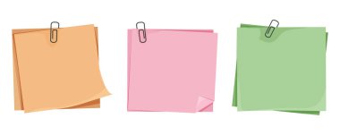 Not, nota nota şarjörlü, post-postit. Planlayıcı defter sayfası. Fikir listesi. Not etiketi yapıştırın. Çerçeve, hatırlatma. Vektör illüstrasyonu