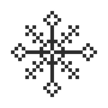 Pikselli kar tanesi kış retro pikseli 8 bit pul. Tatil artığı süsü. Basit bir kristal süs. - Evet. Vektör illüstrasyonu