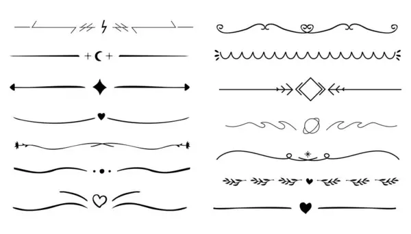 Girdap çizgisi ayırıcı, karalama dekoratif süs kenarı, basit el çizimi çerçeve. Retro eğri seti ince süslemeler sağlar. Vektör illüstrasyonu