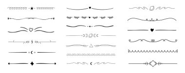 Girdap çizgisi ayırıcı, karalama dekoratif süs kenarı, basit el çizimi çerçeve. Retro eğri seti ince süslemeler sağlar. Vektör illüstrasyonu