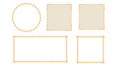 Posta pulu Boş posta damgası, eski moda sınır çerçevesi dalgalı kenarı. Delinmiş şablon. Kağıt posta damgaları beyaz arkaplanda izole edilmiş. - Evet. Vektör illüstrasyonu