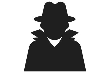 Incognito icon, mystery secret spy or detective silhouette, figure with hat glass or mask. Anonymous invisible character figure. . Vector illustration clipart