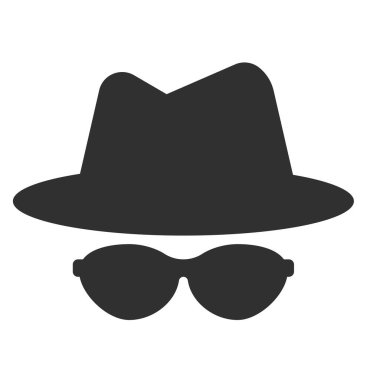 Tebdili kıyafet, gizemli gizli ajan ya da dedektif silueti şapka camı ya da maskeli bir figür. İsimsiz görünmez karakter figürü. - Evet. Vektör illüstrasyonu