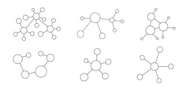 İnbot ağları bağlantı sistemi sembol çizgisi simgesi. Molekül ya da atom yapısı, iletişim sosyal medya bağlantıları. Soyut hisse ya da iş altyapısı. Vektör illüstrasyonu