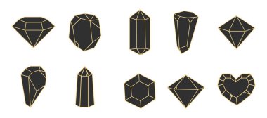 Crystal gemstone polygon stone, contour gem, polyhedron minimal. Elegant outline geometric quartz, jewel. Mineral linear icon. Vector illustration clipart