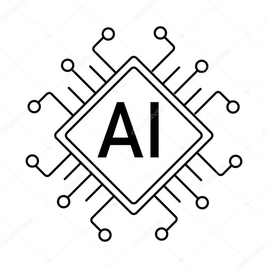 AI circuit board line icon, simple Electric processor chip, Artificial intelligence AI processor. CPU future tech symbol. Vector illustration