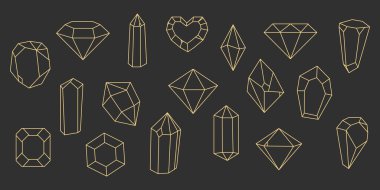 Kristal mücevher gök taşı ince çizgi poligon taş, sihirli hatlar mücevher, çokyüzlü. Zarif taslak geometrik kuvars, mücevher. Mineral doğrusal simge. Vektör illüstrasyonu