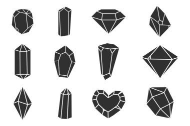 Kristal değerli çokgen taşı, sınır taşı, çokyüzlü asgari. Zarif taslak geometrik kuvars, mücevher. Mineral doğrusal simge. Vektör illüstrasyonu
