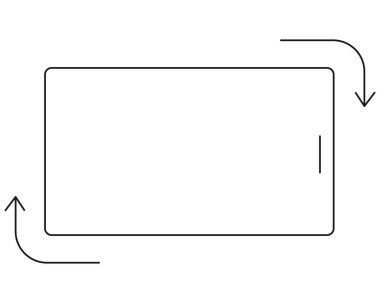 Cep telefonu simgesini döndürün, ok ayarlı dönüş sembolü. Cihazı çevir, ekran. Ui düğmesi, ağ ya da uygulama. Dikey ya da atlık, telefon ekranı. Vektör illüstrasyonu