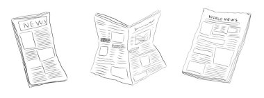 Taze gazete karalamaları, son haberler, kontur çizimleri, son yayınlar. Sketchy News gazete yığını, yerel ya da dünya haberleri. Vektör illüstrasyonu