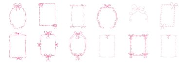 Romantik coquette kurdele çerçevesi, düğün süsleri, kıvırcık sınır koleksiyonu. El çizimi eskiz eskizi kız retro dekorasyonları. Vektör illüstrasyonu