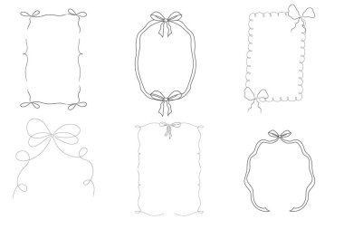 Romantik coquette kurdele çerçevesi, el çizimi eskiz çizimi kız retro dekorasyonları. Düğün süslü kıvırcık sınır koleksiyonu. Vektör illüstrasyonu