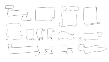 Kağıt parşömen çerçevesi, klasik not, sayfa karalaması. El çizimi kağıt rulo, kurdele sınırı yazı. Vektör illüstrasyonu