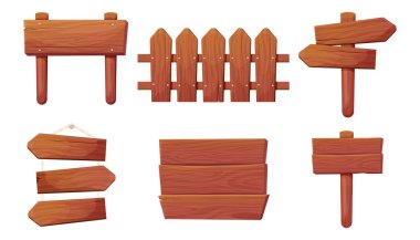 Tahta levha çerçeve ahşap dokuma oyun levhası, çit çiftlik bahçesi ya da orman işaret paneli. Menü tasarımını ayarla. Açık havada okun dokusu boştu. Vektör illüstrasyonu