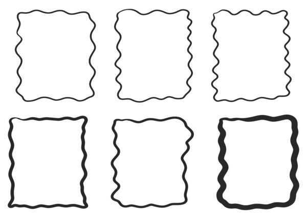 Зиг-заг рамка опоясывает восковой набор, подчеркивая мазком кисти изогнутые края вручную нарисованной пустой коробки. Значок речевого пузыря зазубренной абстрактной формы. Векторная иллюстрация