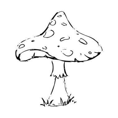 Mushroom toxic sketch doodle drawing, fantasy forest line plant. Botanical poison hand drawn mushroom. Tattoo gothicsign Linear. Vector illustration clipart