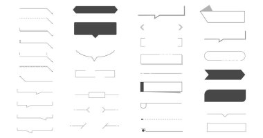 Başlık çerçevesi metin kutusu kenarlığı şirin basit satır konuşma balonu. Çizgi roman diyalog şekli. Bilgi elemanları, dekorasyona dikkat edin. Retro şablonu. Vektör illüstrasyonu