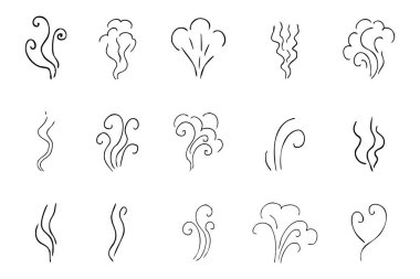 Buharlı dumanlı el çizgi karalaması. Aroma izi, bulut ya da rüzgar silueti. Sıcak hava kokusu buharlaşıp uçuyor. - Evet. Vektör illüstrasyonu