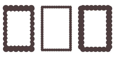 Mükemmel çerçeve tırtıklı kenar, çerçeve metin kutusu veya kenar. Eğri y2k retro formu, geometrik şekil, çerçeve. Kıvırcık şekil, dikdörtgen. Vektör illüstrasyonu