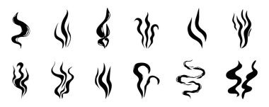 Buharlı dumanlı el çizgi karalaması. Aroma izi, bulut ya da rüzgar silueti. Sıcak hava kokusu buharlaşıp uçuyor. - Evet. Vektör illüstrasyonu