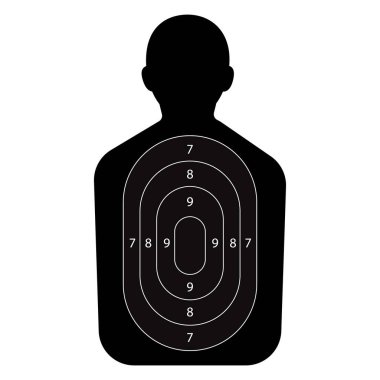 Atış talimi, insan silueti menzili. Şablon, şablon, insan gövdesi, keskin nişancılık sporu yarışması, askeri ya da polis silahı eğitimi. Vektör illüstrasyonu