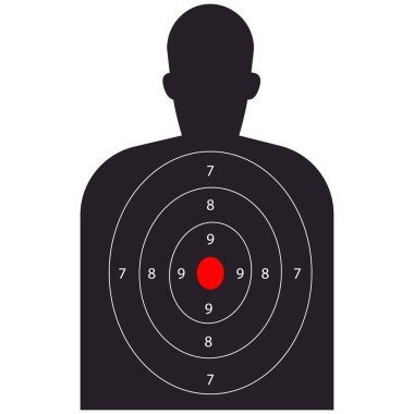 Atış talimi, insan silueti menzili. Şablon, şablon, insan gövdesi, keskin nişancılık sporu yarışması, askeri ya da polis silahı eğitimi. Vektör illüstrasyonu