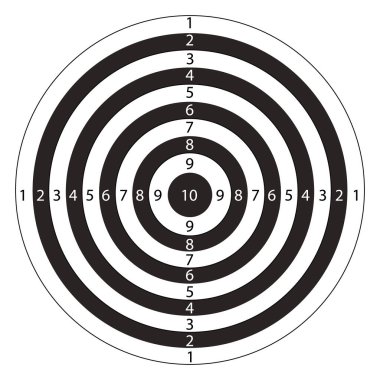 Hedef, üzerinde numaralar olan boş siyah bir çizgi çekiyor. Yarışma ya da eğitim için. Silah hedefi. - Evet. Vektör illüstrasyonu