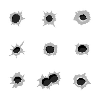 Kurşun deliği, silah, siluet, darbe silahı, kurşun deliği silahı. Çekim yüzünden hasar görmüş. Vektör illüstrasyonu
