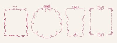 Tuhaf koquette kurdele çerçevesi, el çizimi süsü, sınır y2k romantik retro tasarım unsuru. Dalgalı kıvrımlı klasik dekor. Vektör illüstrasyonu