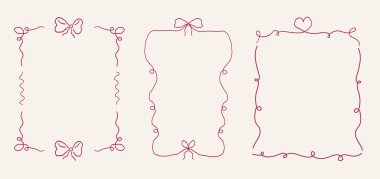 Tuhaf koquette kurdele çerçevesi, el çizimi süsü, sınır y2k romantik retro tasarım unsuru. Dalgalı kıvrımlı klasik dekor. Vektör illüstrasyonu