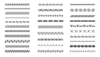 Etnik kabile sınırı, geleneksel el çizimi ayırıcı, karalama ayırıcı. Eski motif çizgisi geometrik fırça, çerçeveler için, tasarım elementi. - Evet. Vektör illüstrasyonu