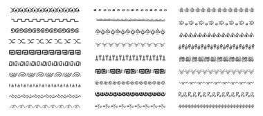 Etnik kabile sınırı, geleneksel el çizimi ayırıcı, karalama ayırıcı. Eski motif çizgisi geometrik fırça, çerçeveler için, tasarım elementi. - Evet. Vektör illüstrasyonu