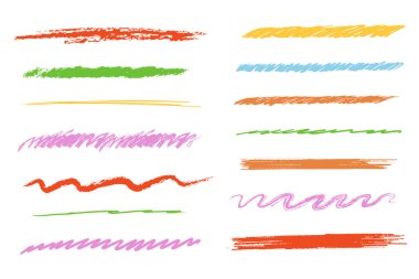 Boya kalemi, altı çizili fırça izi, grunge desenli çizim kenarı, ayırıcı. Pastel renkli karalamalar kömürün pürüzlü olduğunu vurguluyor. - Evet. Vektör illüstrasyonu