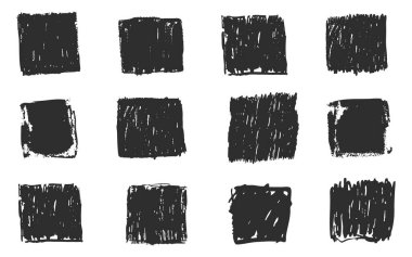 Grunge mürekkebi dikdörtgen ve pürüzlü kenarlı kare boyası. Metin kutusu, müstehcen çizimler, sıçrama. Yazı çerçevesi desenli. Vektör illüstrasyonu