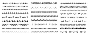 Etnik kabile sınırı, geleneksel el çizimi ayırıcı, karalama ayırıcı. Eski motif çizgisi geometrik fırça, çerçeveler için, tasarım elementi. - Evet. Vektör illüstrasyonu