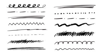 Altı çizili sınır çizgisi çizili el işareti, vurgulu el fırçası. Grunge kıvrımlı bir sembol çiziyor. İşaretleri kontrol et. Vektör illüstrasyonu