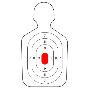 Atış talimi, insan silueti menzili. Şablon, şablon, insan gövdesi, keskin nişancılık sporu yarışması, askeri ya da polis silahı eğitimi. Vektör illüstrasyonu