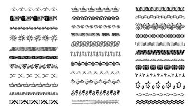 Etnik kabile sınırı, geleneksel el çizimi ayırıcı, karalama ayırıcı. Eski motif çizgisi geometrik fırça, çerçeveler için, tasarım elementi. - Evet. Vektör illüstrasyonu